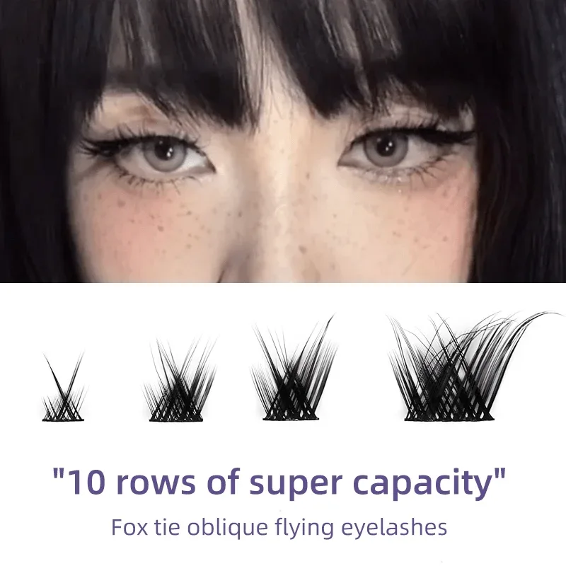 Fox Eye Fairy Lashes 10 Rows Segmental Cluster Invisible Band 3D Cat Eye Little Devil Natural Lash Extensions