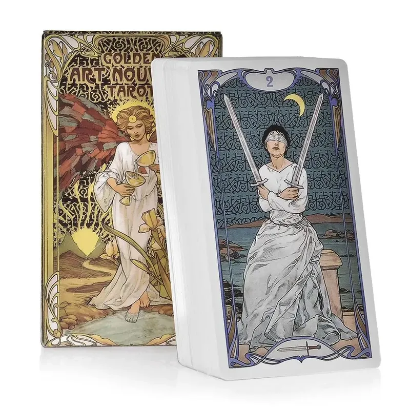 Golden Art Nouveau Tarot Deck 78 Cards with Guidebook Cards Occult Divination Book Sets for Beginners Classic Art Nouveau Style — image 1