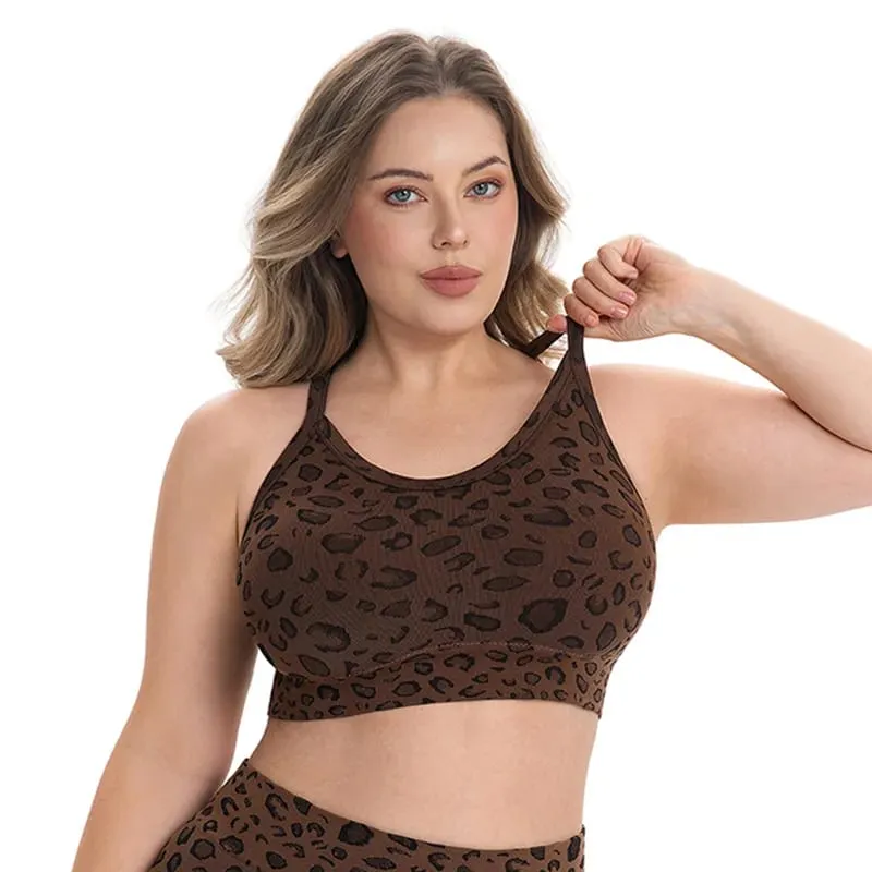 Women Plus Size Leopard Print Workout Set High Waist Tummy Control Shorts Padded Racerback Sports Bra 2PCS Gym Yoga Running Wear — image 8
