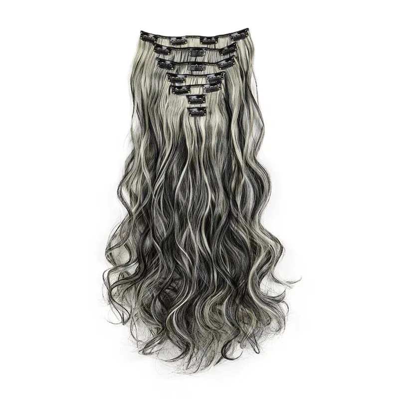 Synthetic 24Inch 7pcs/set Long Curly Clip In Hair Extensions Heat Resistant Fluffy Hairpiece for Women Daily Party Use — image 8