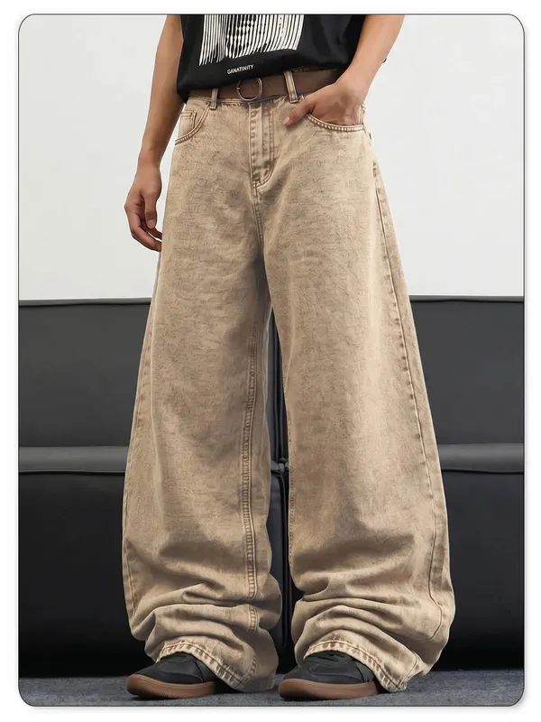 Men's Stir Fried Snowflake Baggy Wide Leg Jeans Simple Affordable Luxury Denim Pants Suitable for Work and Casual Wear — image 6