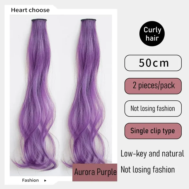 Synthetische 2-teiliges Set 50 cm 60 cm farbige lockige Haarverlängerungen Wasserwelle Rosa Blau Lila Halloween Weihnachten Perücke