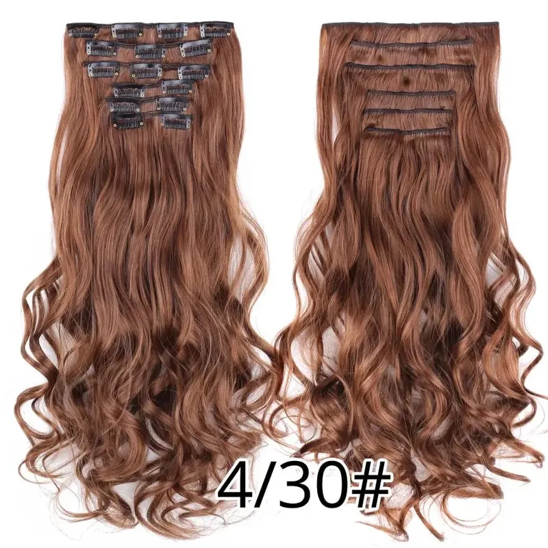 22 Inches Synthetic Long Straight Hairstyle 16 Clips 6Pcs/Set Hair Extensions Blonde Black Hairpieces Heat Resistant For Women