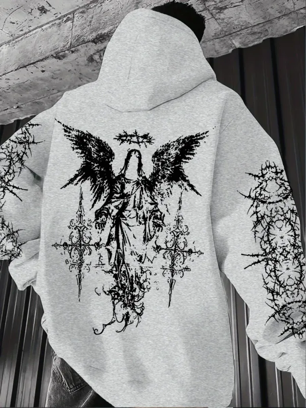 Styl gotycki anioł bluzy z kapturem z nadrukami mężczyźni kobiety Outdoor Street Casual Sport Trend hip-hop para z długim rękawem jesienno-zimowa bluza