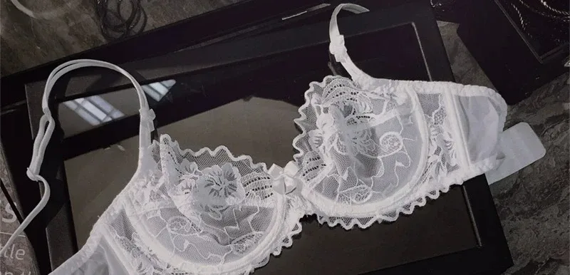 French Ultra Thin Sheer Lace Bra Set Underwire Perspective Beauty Back Large Bust Minimizer Side Shaping Anti Sag 32-38 Bra Set — image 8