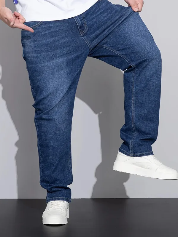 Men's Stretch Straight Jeans Plus Size Loose Fit Denim Trousers For Big Belly Guys Casual Long Pants Big Sizes To 50 — image 11