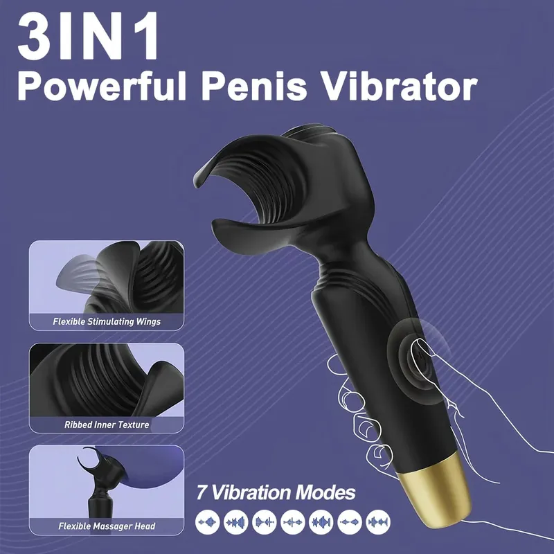 3 IN 1 Powerful Penis Vibrator Male Masturbator Adult Toys Male Sex Toys Stroker for Glans Massage Clitoral Stimulation Vibrator — image 2