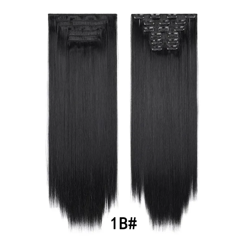 24Inch Clip in Hair Extensions Invisible Synthetic Extension 6PCS Long Straight Heat Resistant Clips on Hairpieces for Women