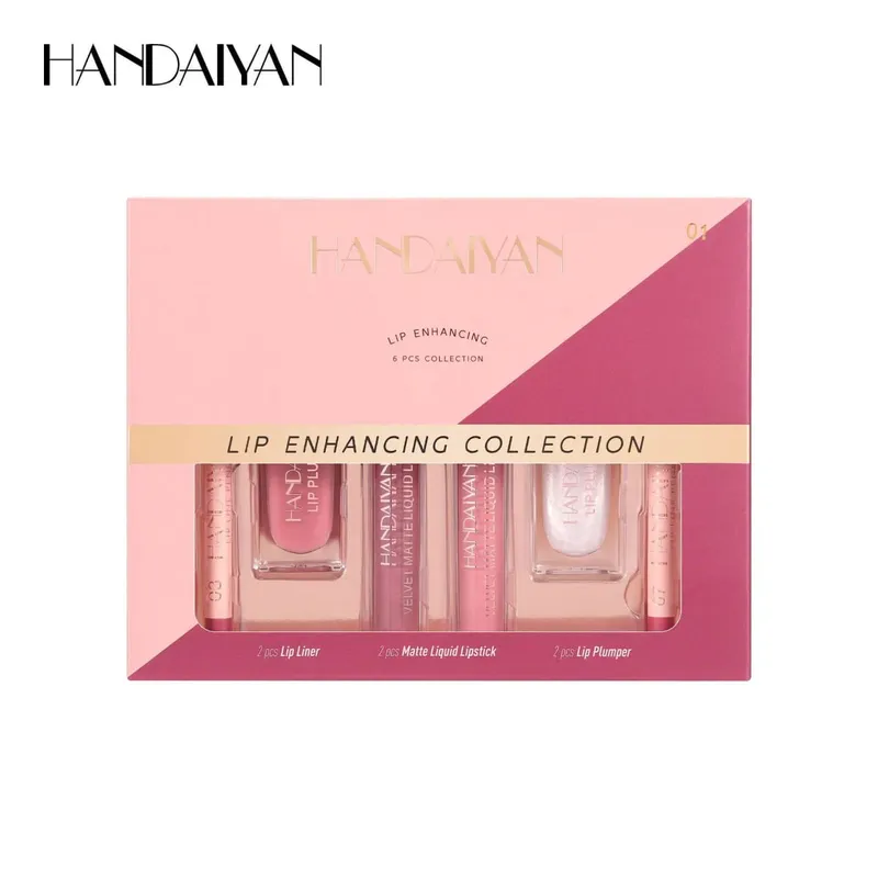 Set Riasan Bibir 6 Buah Lipstik Cair Matte Tahan Air Lip Gloss dan Lip Liner Sangat Berpigmen dan Mudah Diaplikasikan
