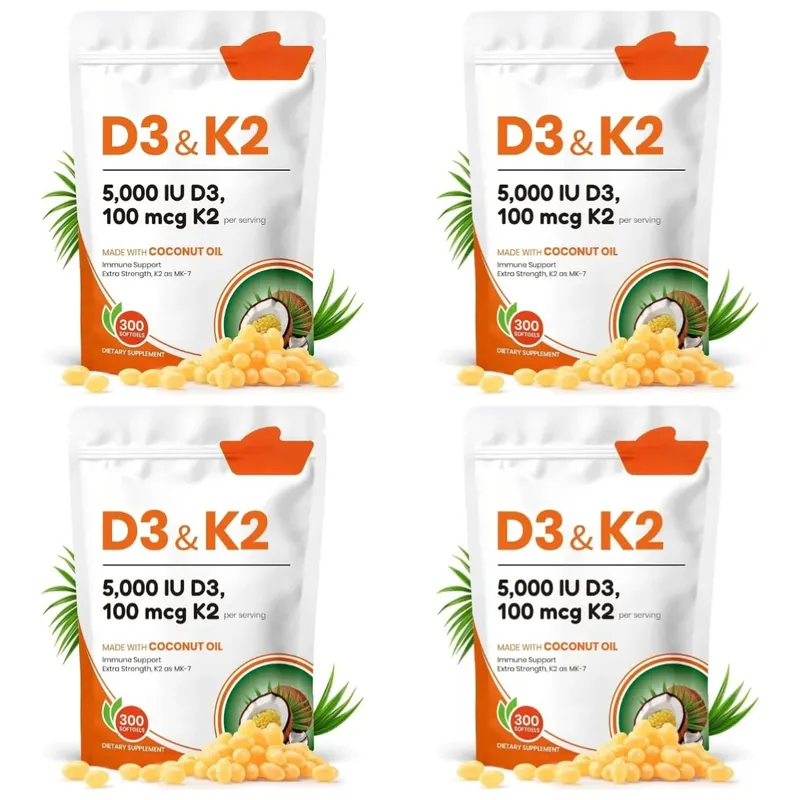 Vitamin D3 K2 Softgels with Coconut Oil 5000 IU D3 & 100 mcg K2 MK-7 Daily Bone Wellness Support for Men & Women 300 Count