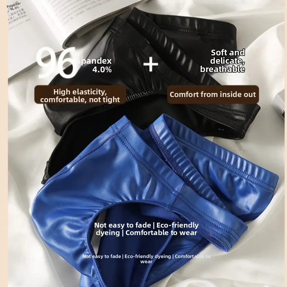 Comfortable Bulge Pouch Men Underwear Low Waist Lingerie Satin Silk Briefs Underpants Solid Color Panties Gifts — image 1