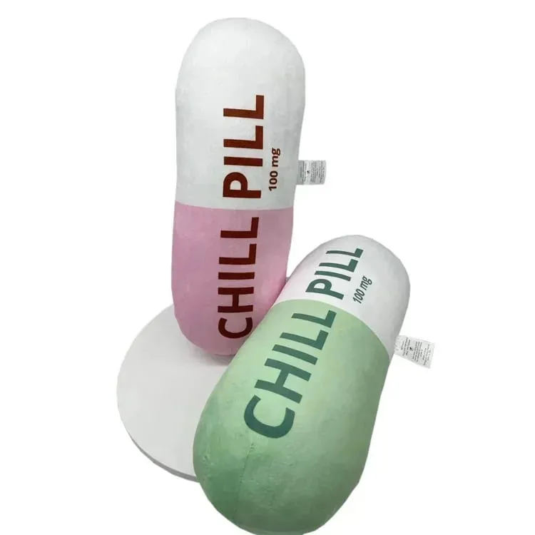 Funny Chill Pill Plush Pillow Cute Cartoon Stuffed Plushie Soft Sofa Cushion Hugging Doll Nap Sleep Pillow Birthday Gift