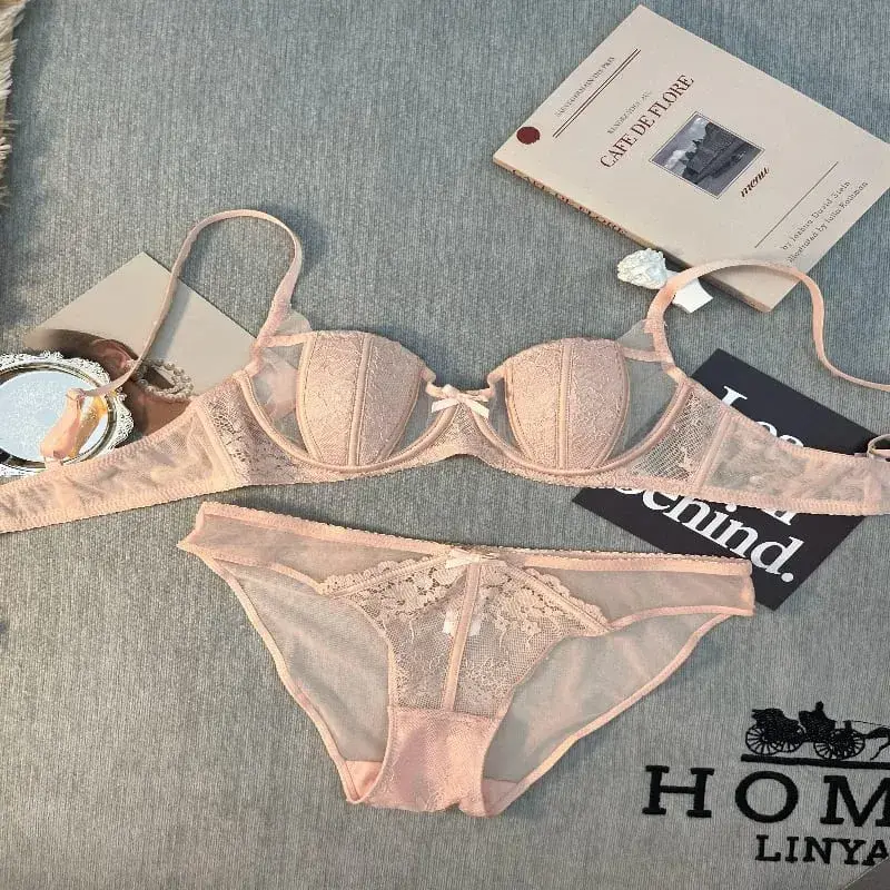 Ensemble Lingerie Dentelle Française Brodée Bonnets Oreille De Lapin Fil Doux Push Up Respirable Amincissant Confort Élégant — image 1