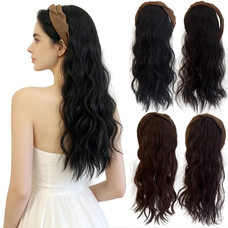 topper Synthetic hair band curly head replacement block wig women's heat-resistant hair band hair extension wig — image 1