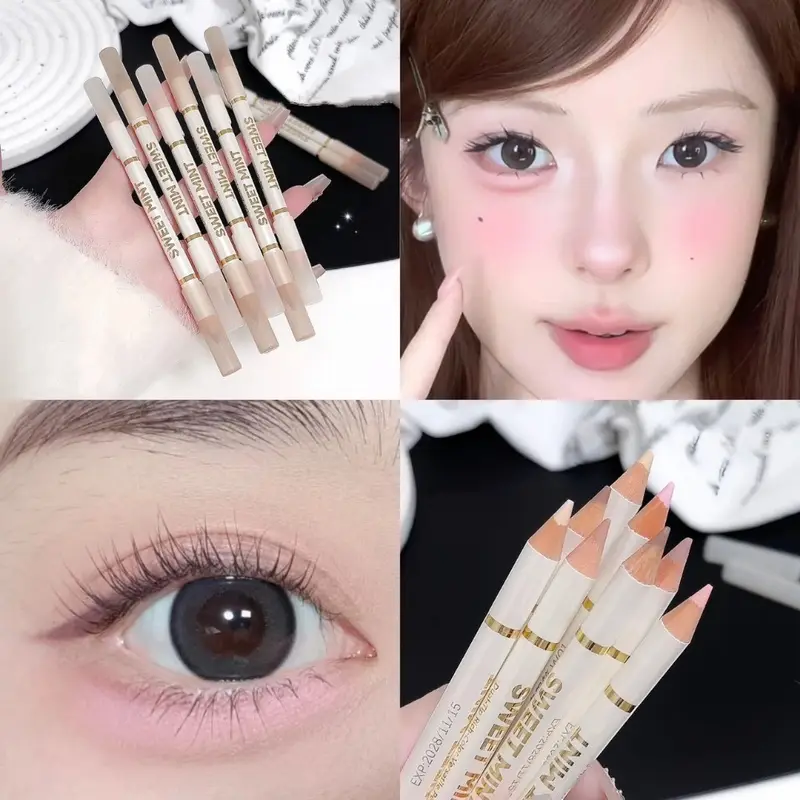 Double-ended Silkworm Eyeliner Shadow Pen 2 in 1 Nude Pink Brightening Highlighter Makeup Pencil Lasting Waterproof Eye Makeup — image 1