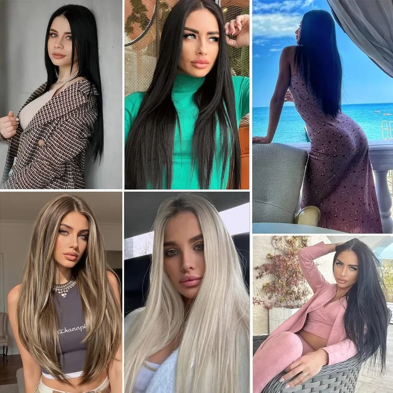 6Pcs/Set Clip In Hair Extension Synthetic Highlights Blonde Long Straight Hairpiece Full Head Thick Hairpieces for Women Girls — image 7