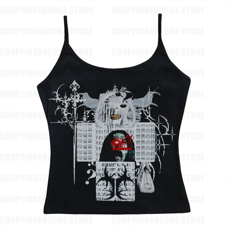 Y2K cut top retro sleeveless vest Gothic Harajuku print cut top punk streetwear aesthetic Emo girl