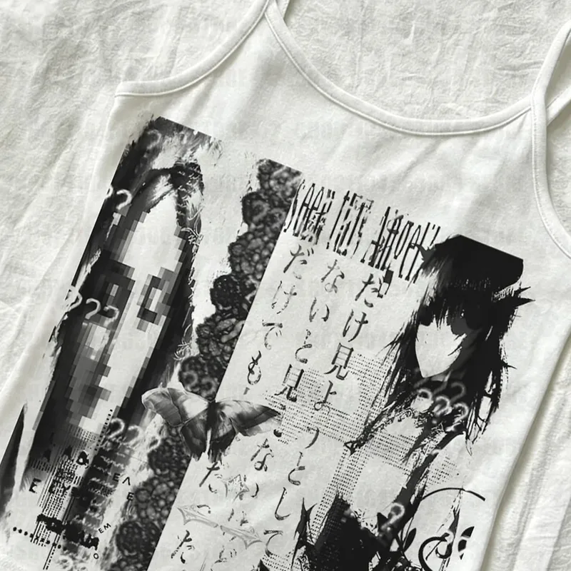 Women's tight vest baby T-shirt 2000s top Gothic Camisole top Emo girls' printed crop top Y2k style retro punk — image 4