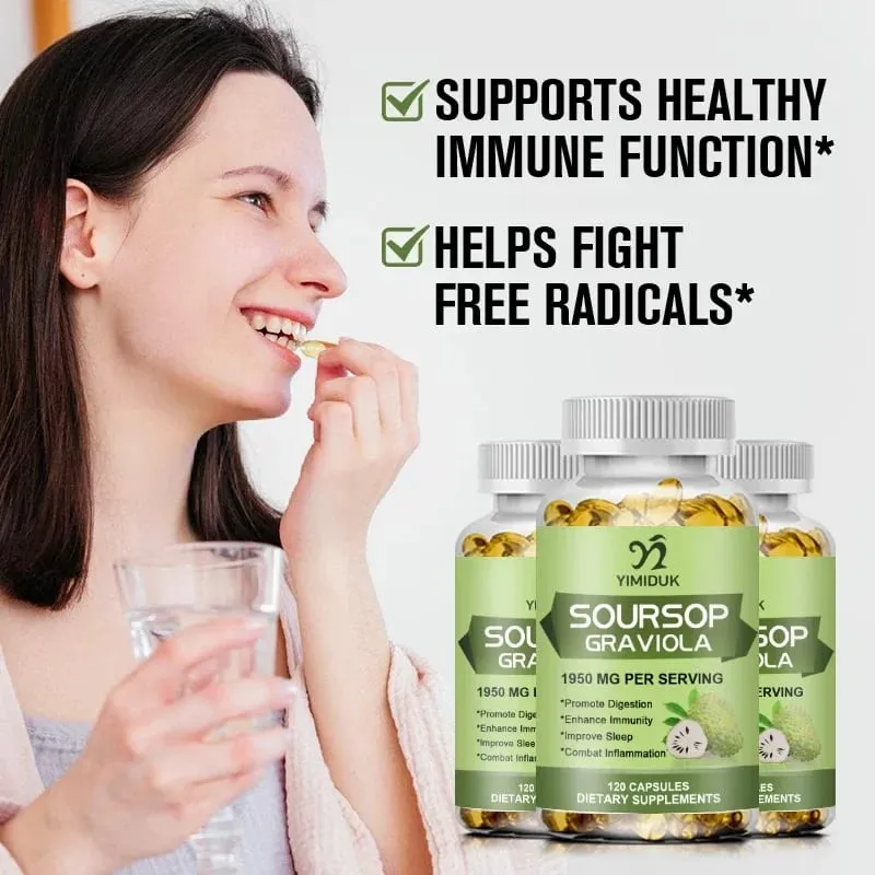 Soursop Graviola 1950mg Capsules Supports Healthy Immune System Digestion Better Sleep & Natural Antioxidant Activity