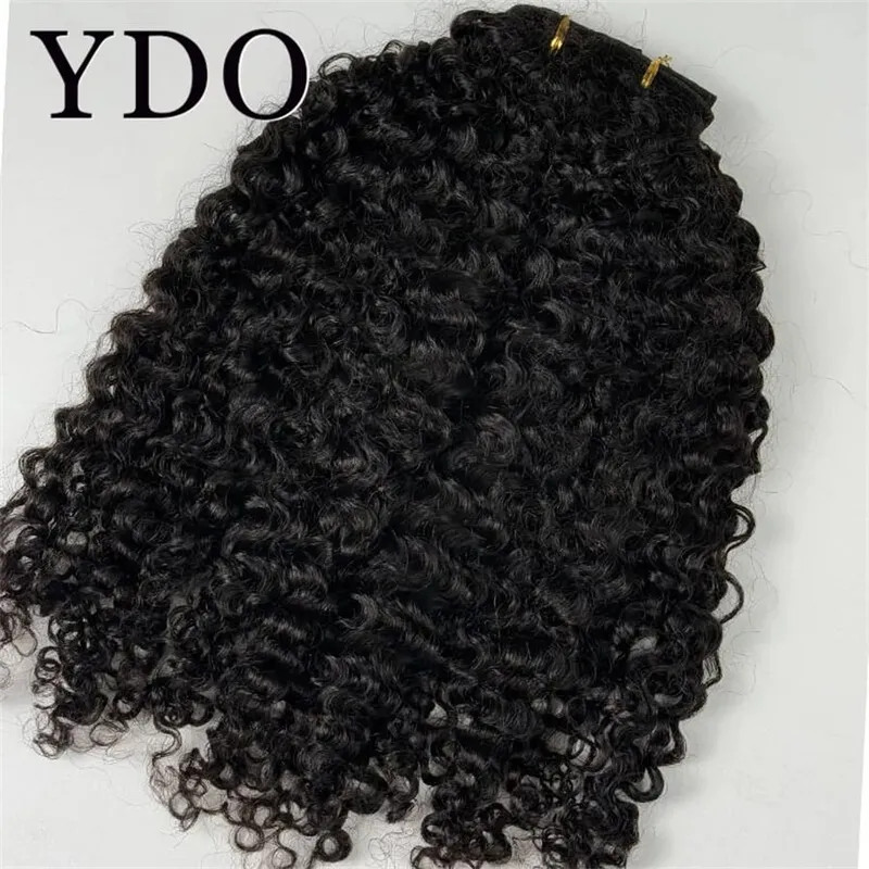 Afro Kinky Curly PU Clip In Human Hair Extensions 12A Brazilian Virgin Raw Deep Curly Human Hair 8pcs 120g/set Natural Color — image 6