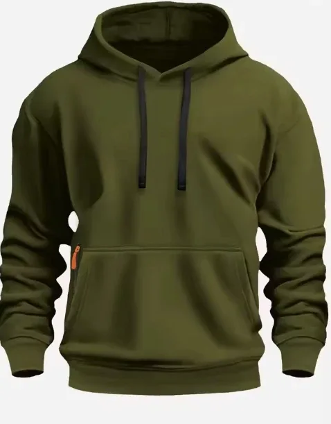 Fall/Winter New Arrival Men's Fleece Hoodie High Quality Solid Color Hooded Sweatshirt Male Fashionable Street Style Sweatshirt — image 4