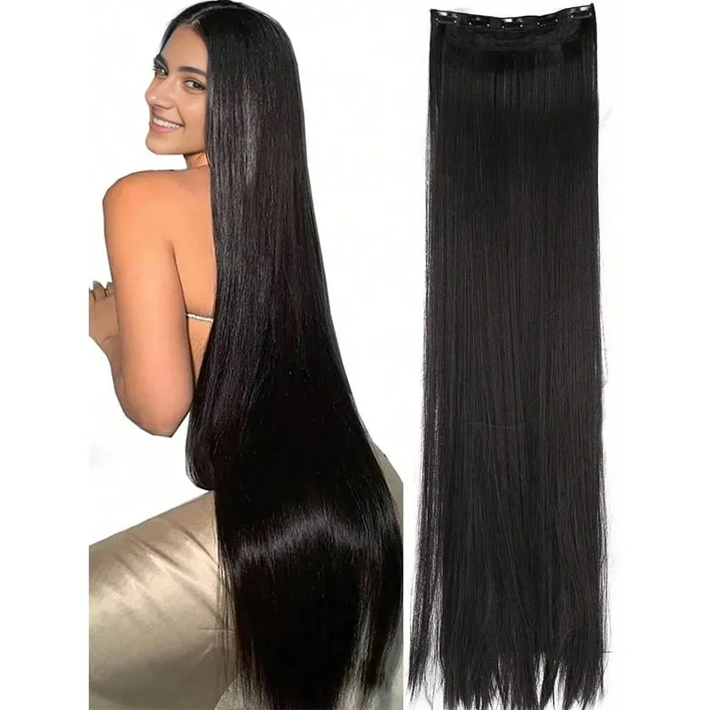 Long Straight 5 Clips Hair Extension 32 Inch Clip In Extensions Hairpieces For Women Synthetic Natural Straight Clip Hair Piece — image 2