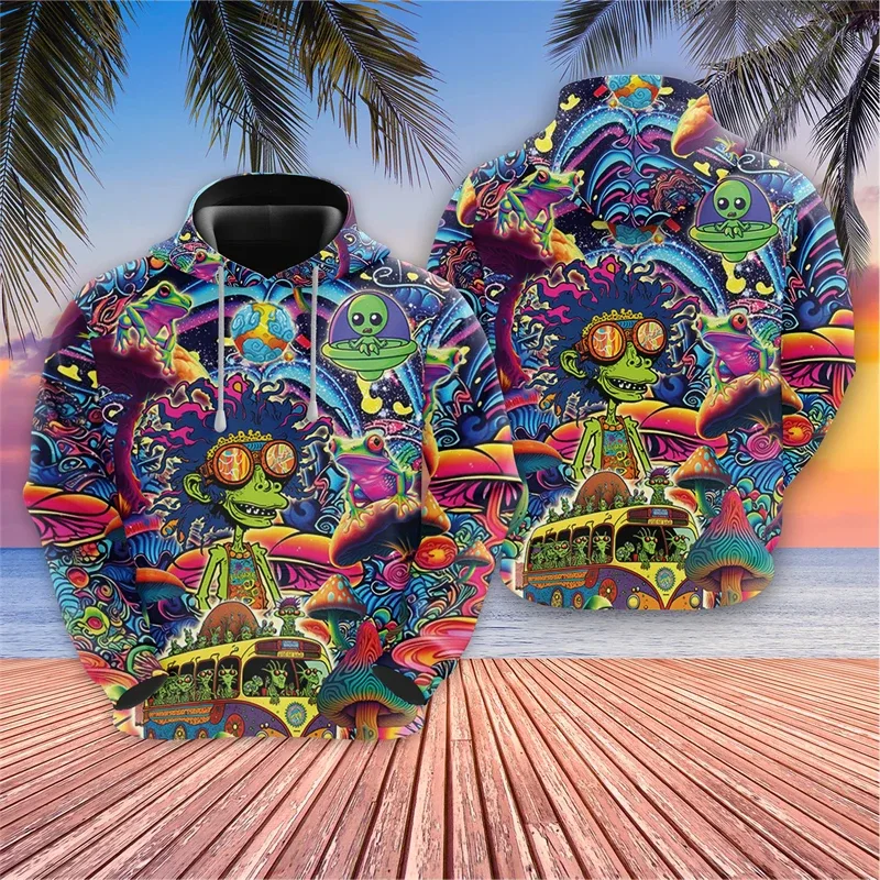 Harajuku Fashion Alien Graphic Sweatshirts Trippy Mushroom Y2k Hoodies For Men Clothes Cartoon Boy Pullovers Hip Hop UFO Hoody — image 9