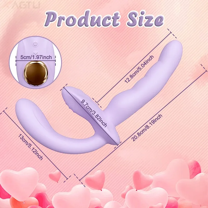 APP Strapless Strap-On G-Spot Dildo Vibrator Realistic Double-Ended Vibrating Butt Plug Anal Sex Toys for Women Lesbians Couples