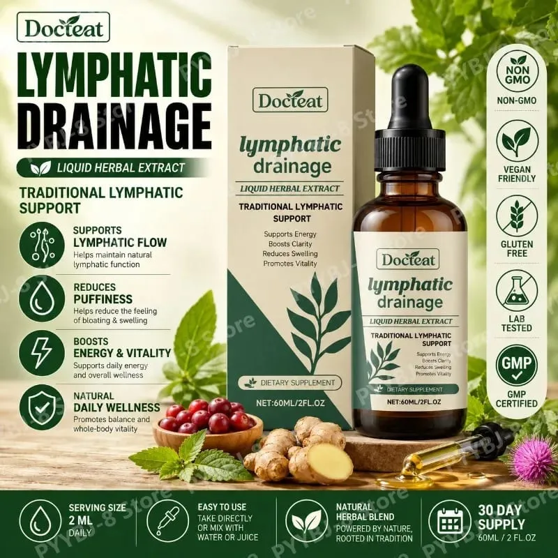Lymphatic Drainage Drops 60ml Supplement Help Bloat Relief & Immune System Health with Cleavers Red Clover and Stillingia Root — image 1