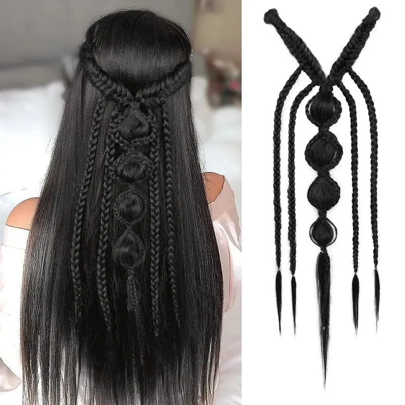 Synthetic Clip in Braid Hair Extensions - Boho Festival Princess Braid Hair Extension Fairy Cosplay Wedding Hairpiece for Women
