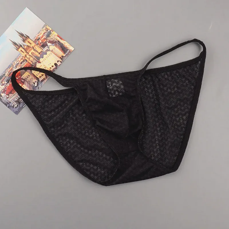 Ultra Thin Strap Mesh Nylon Briefs for Men Bulge Pouch Low Rise Breathable Male Underwear Sexy Plus Size Panties S-XL — image 10