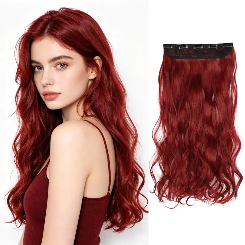 Synthetic clip in hair extensions 5 clips in one piece high temperature fiber wavy hairpieces for women daily party holiday — image 14