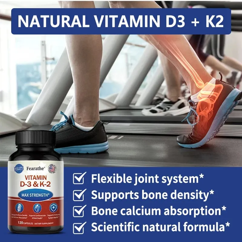 Vitamin D3 & K2 MK-7 Capsules Support Bone Teeth Joint Cardiovascular & Immune System Health Boost Calcium Absorption