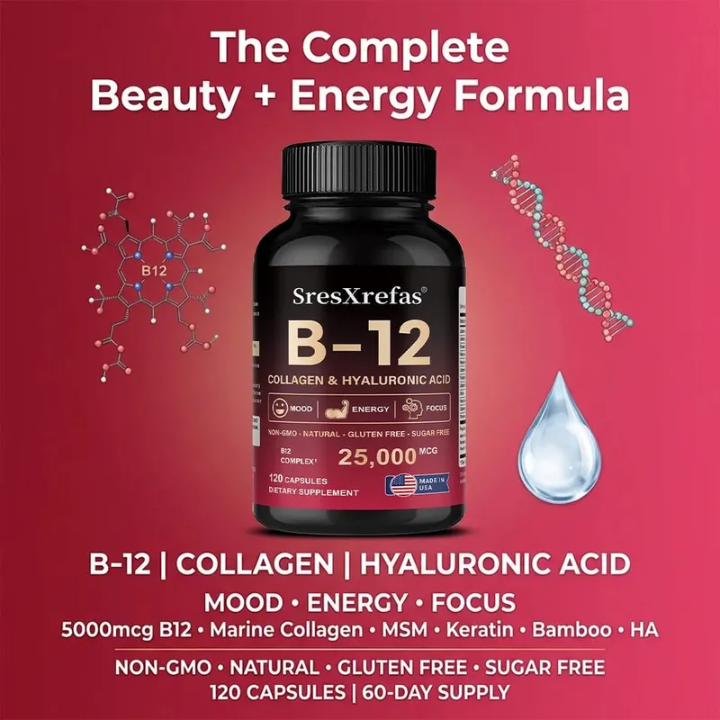 Vitamin B12 Capsules - Supports Energy Metabolism Mood Heart Nervous System Support Relieves Fatigue — image 6