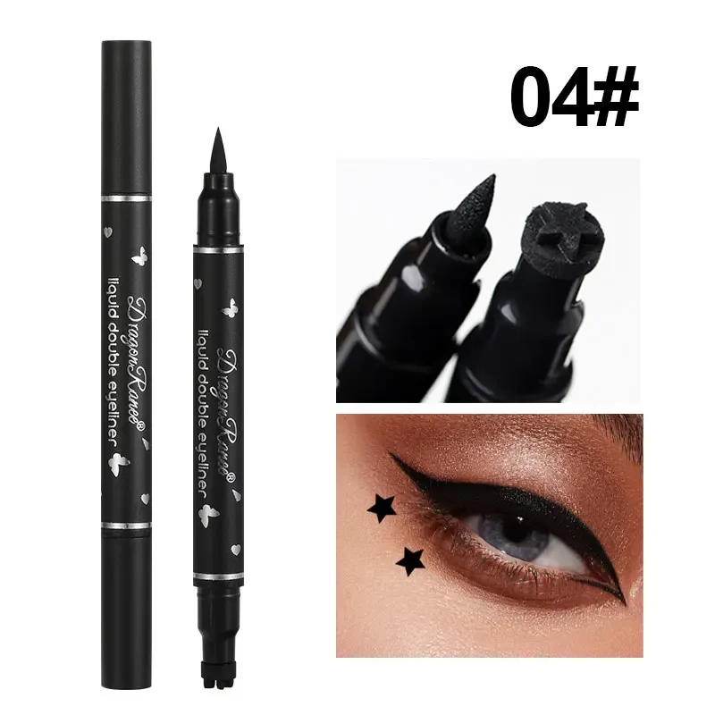 Dragon Ranee Black Stars Hearts Eyeliner Stamp Pencil Double-head 2 IN 1 Smooth Quick Dry Liquid Eye Liner Shape Pen Eyes Makeup
