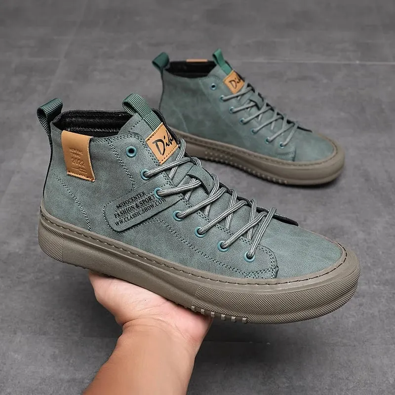 Men's New Business Casual Shoes Thick-Soled Height-Increasing Shoes Lightweight Mid-Top Solid Color Trendy Comfortable Uniform Formal Men's High-Top Shoes
