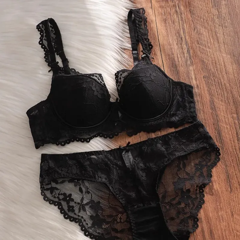French Lace Lingerie Bra Set Underwire Thin Cup Side Support Anti Sagging Full Bust Friendly Women Underwear 32‑38AB — image 1