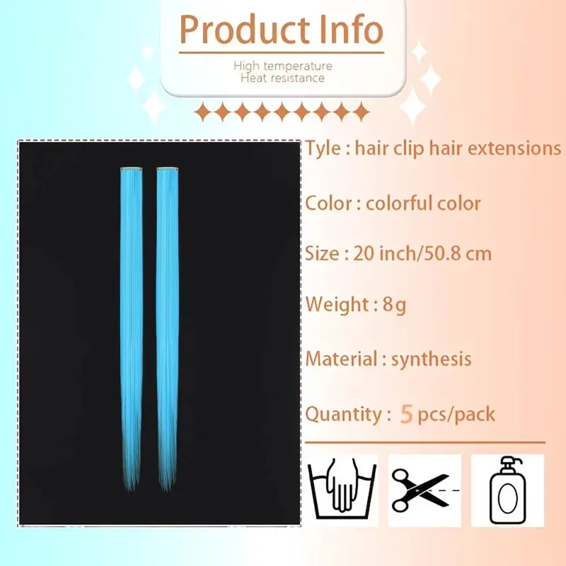 Glow in the Dark Hair Extensions Luminous Colored Hairpieces Colorful Hair Clips Synthetic Neon Fake Hair Clips Hair Accessories — image 3