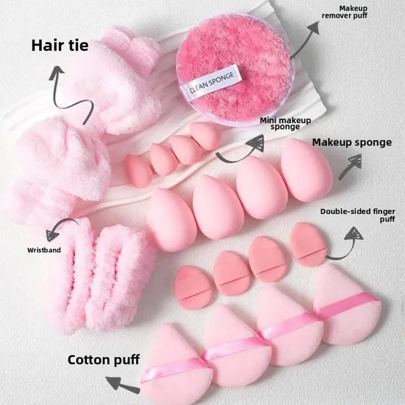 20Pcs Makeup Sponge Set Makeup Blender Triangle Powder Puff Mini Concealer Sponge Face Clean Wash Puff Headband Kit