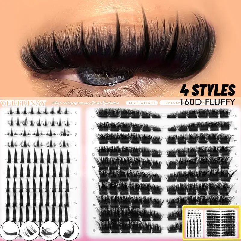 4-in-1 208pcs Lash Clusters 1style Manga Lash+2 style Spiky Botoom Lash+1 style Cat Eye Eyelashes DIY Clusters Lashes — image 2