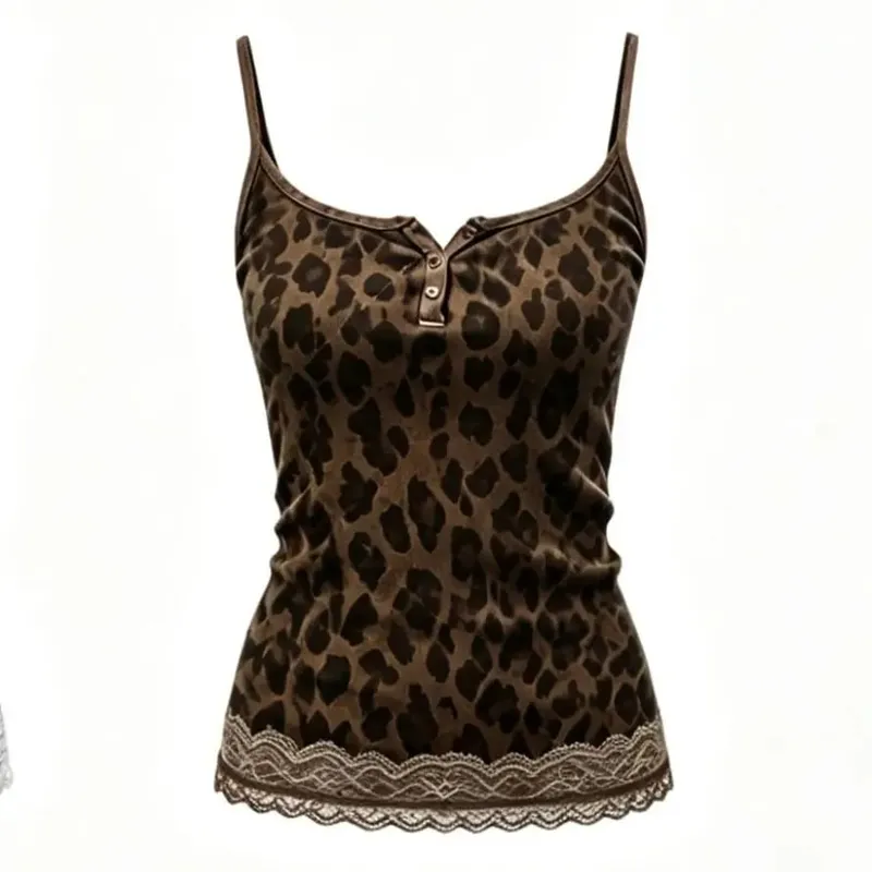 American Leopard Print Slips Bows Patchwork Lace Sexy Slim Crop Camis Top Fashion Women Y2K Outfits Festival Party Halter Vest — image 3