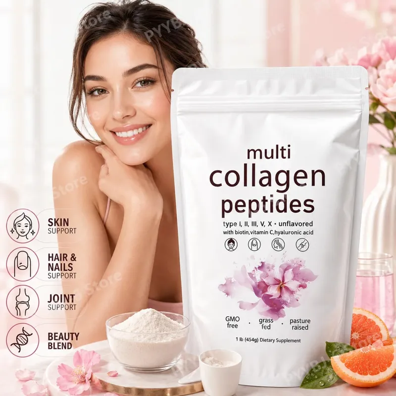 Poudre de Peptides multi-collagènes, 454g, mélange de collagène sans saveur, avec vitamine C, biotine, acide hyaluronique, Support pour la peau, les cheveux et les ongles — image 2
