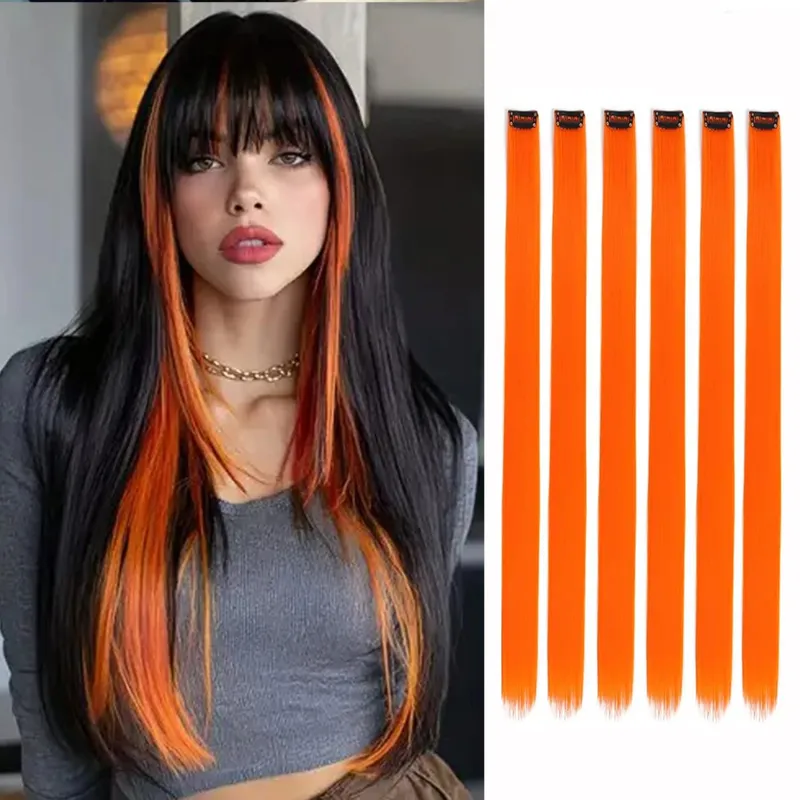 Synthetic 1-6pc Colored Hair Extensions Clip in Colorful Hair Extensions Rainbow Hair Extensions for Women Girls Hair Extensions — image 16