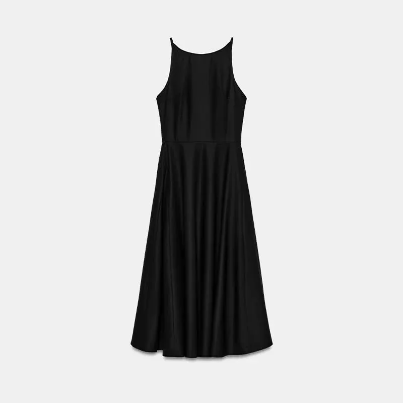 Chic Elegant Black Midi Dress Sleeveless A-line Classic Women's Dresses Timeless Summer Casual Office Trendy Timeless Outfit