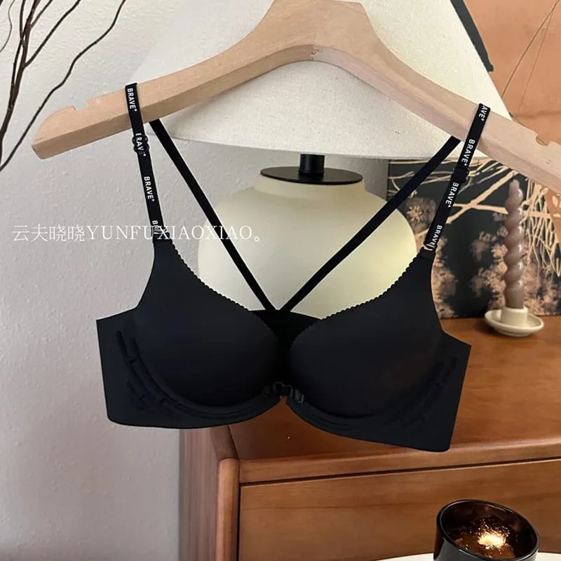 Front-Closure Backless Lingerie Set with Small-Bust Gathering Anti-Sagging Uplifting Comfortable And Wire-Free Bra Set.