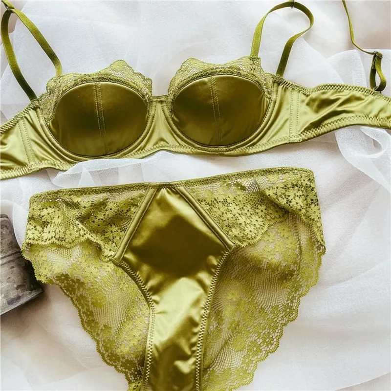 Women Half Cup Lace Bra Set Thin Underwire Sexy Minimizer Bra Anti‑Sag Side Support Hide Armpit Fat Ladies Lingerie Set 2‑38 — image 6