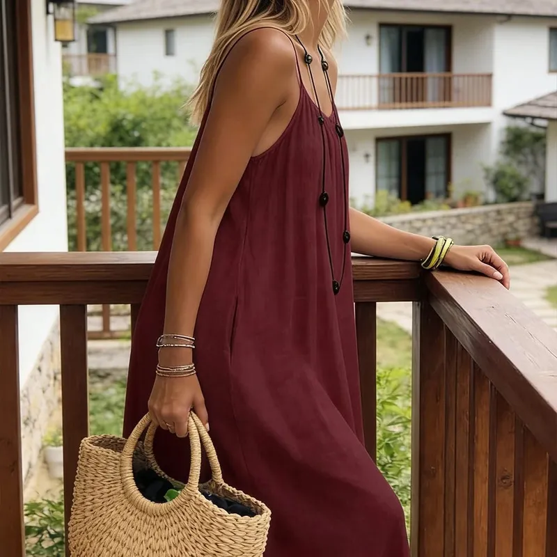 Backless Cami Dresses Open Back Lounge Dress Spaghetti Strap Sleeveless House Dress Long Sundress Holiday Beach Wear