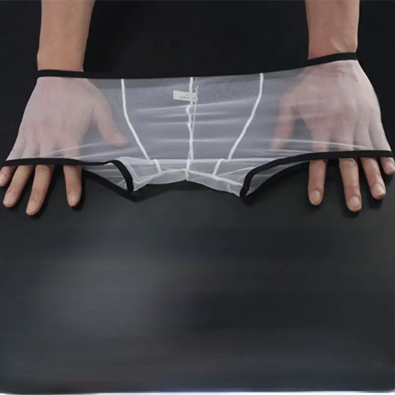Homens ver através de cuecas boxer ultra-fino shorts u convexo bolsa cueca calcinha malha baixa ascensão transparente qucik-seco cuecas