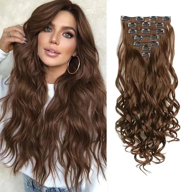 7pcs/set 22inch Elegant Wavy Clip-In Hair for Instant Volume & Everyday Glamour Suitable For All Women Synthetic Extension — image 8