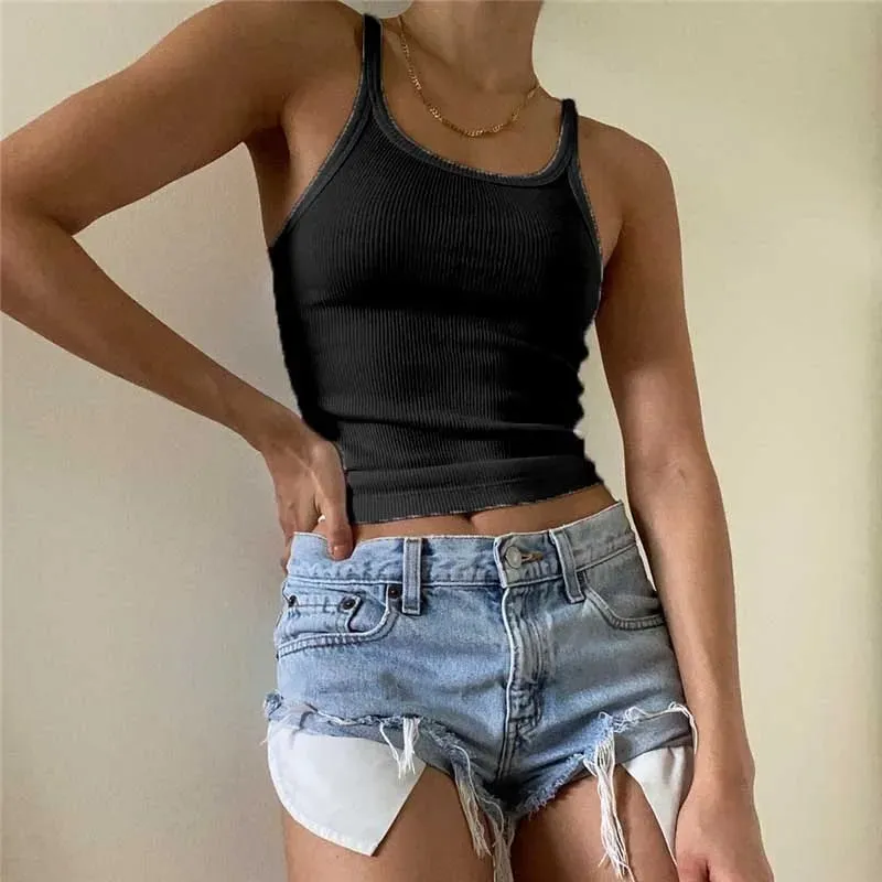 Threaded Knitted Strap Tank Top Slim Fit Outer Wear Inner Wear U-shaped Neck Women's Solid Color Women's Summer Tank Top — image 7